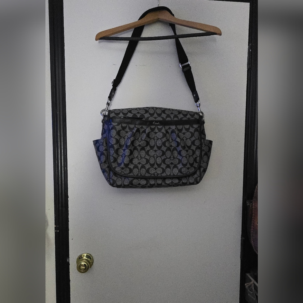 Coach Black and Gray Signature Shoulder Bag